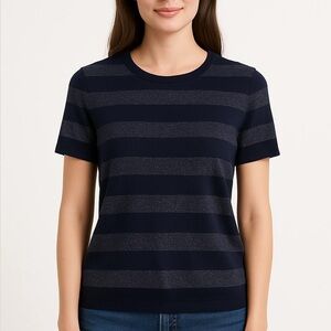 Brooks Brothers Navy Blue And Silver Short Sleeve Top